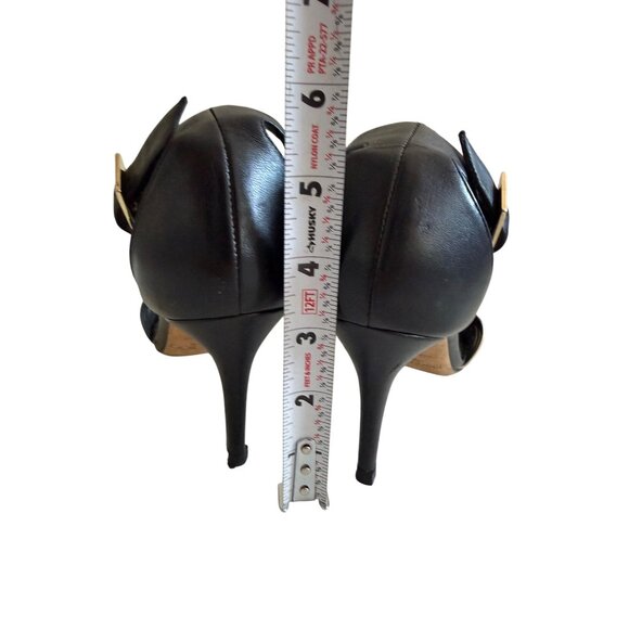 JIMMY CHOO Black Gold Leather Ankle Strap Sandals Heels Size 38/ US 8 - Picture 5 of 8